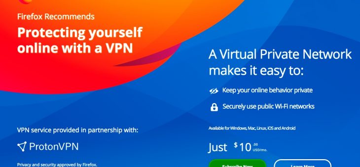 Mozilla begins promoting premium VPN service within Firefox